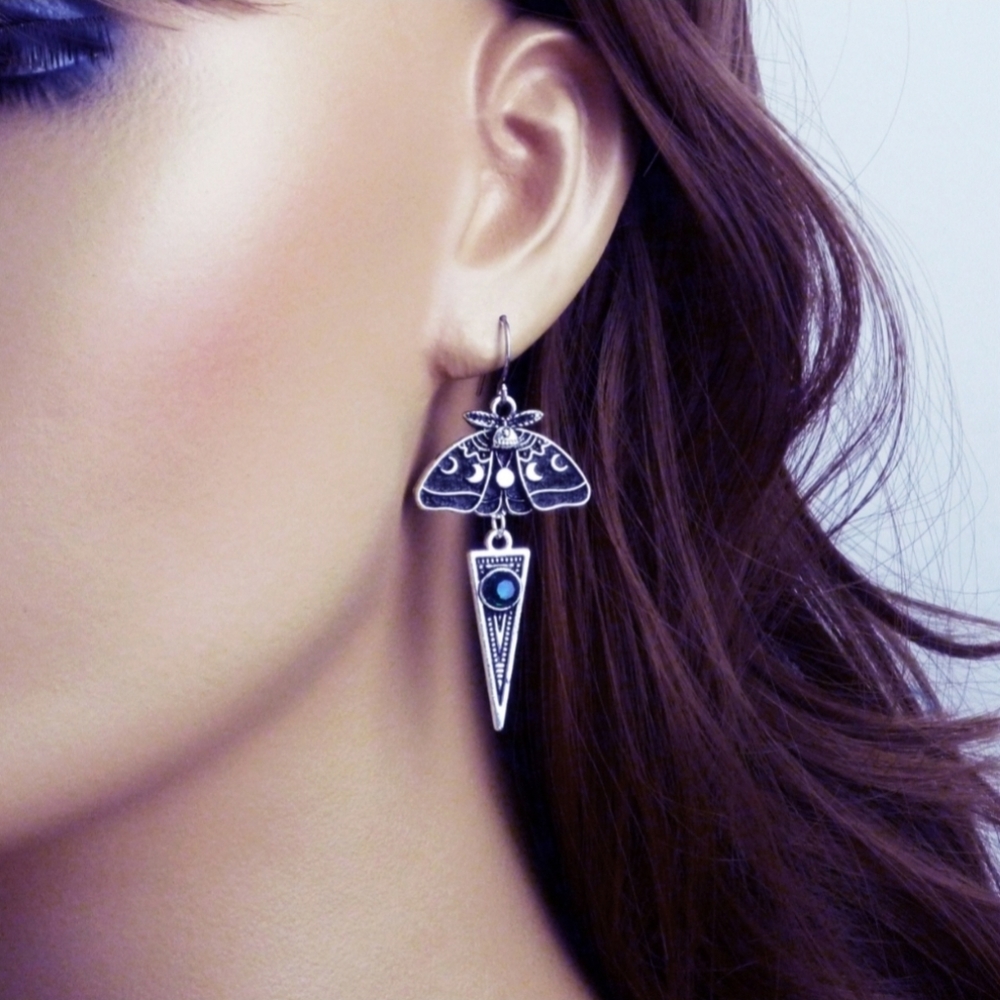 Moth Moon Phase Earrings Birthstone 925 View 2